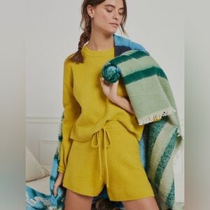 Anthropologie Saturday Sunday Brenna Cozy Waffle Knit Yellow Shorts Size Small